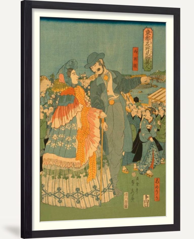 Foreign sightseers in famous spots of Edo - Ryogoku bridge (Toto meisho kenbutsu ijin - Ryogokubashi