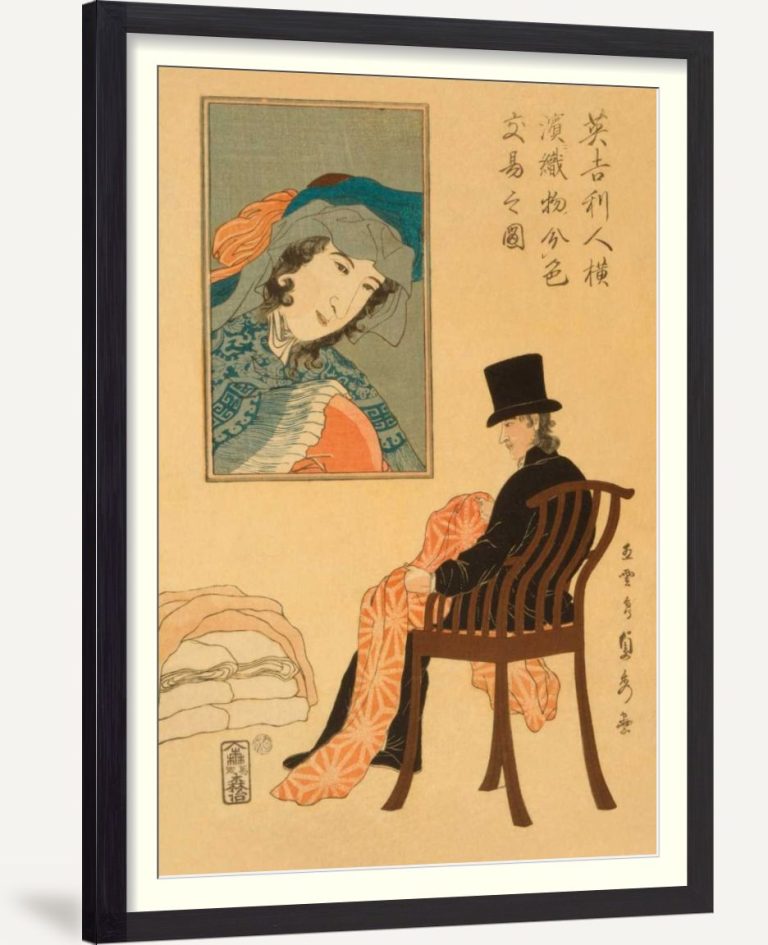 English man sorting fabrics for trade in Yokohama (Igirisujin Yokohama ni orimono irowake no zu), 18